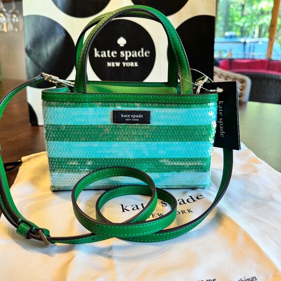 Kate Spade New York Sam Icon Seaside Stripe Sequin Mini Tote Crossbody - Picture 1 of 6